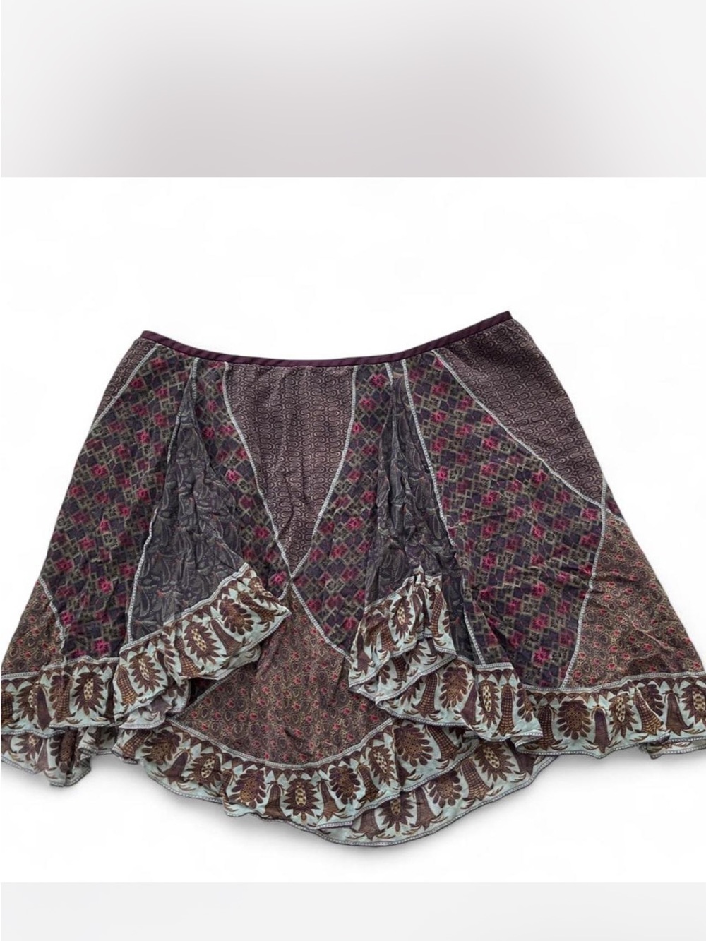 Marchesa Plum Patchwork Ruffle Mini Skirt